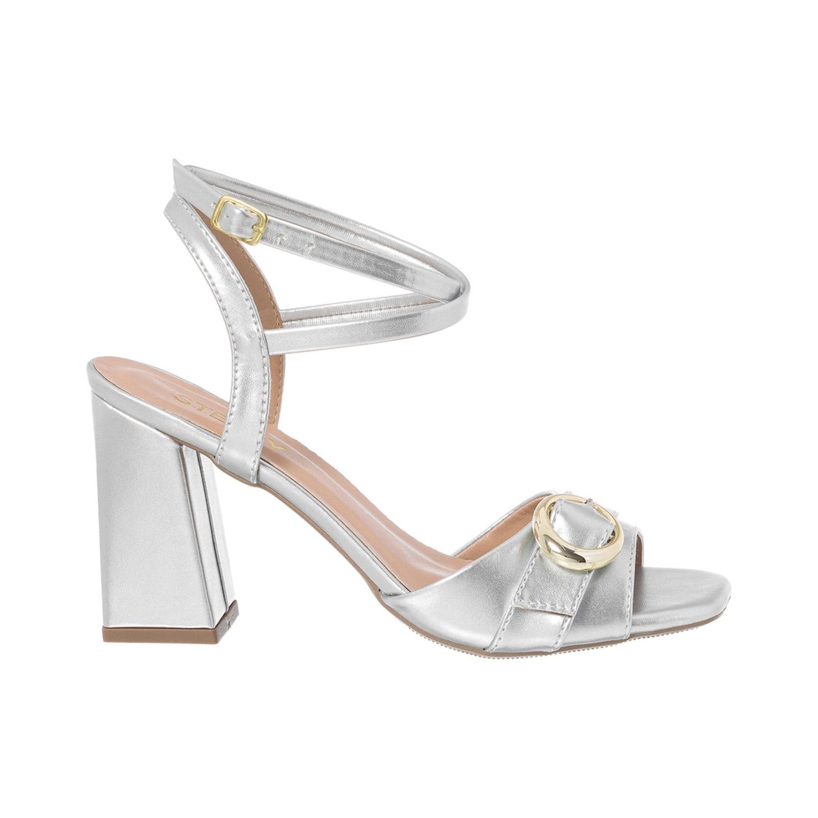 Sandália Feminina Stessy Bico Quadrado Salto Bloco Fivela Luxo Moda