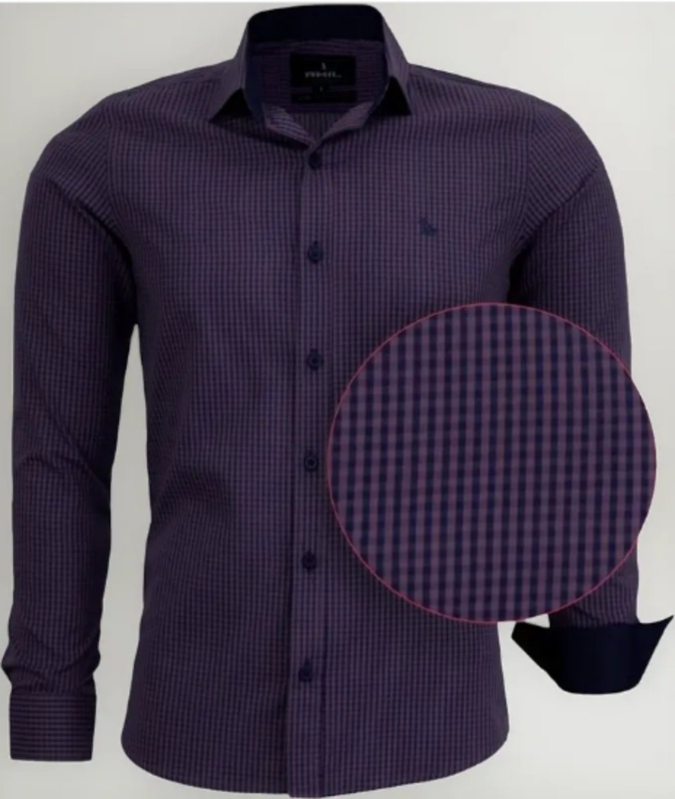 Imagem principal Camisa Social Amil Slim Buzz Algodão Micro Xadrez Manga Longa Luxo Cor02 Amil roxo