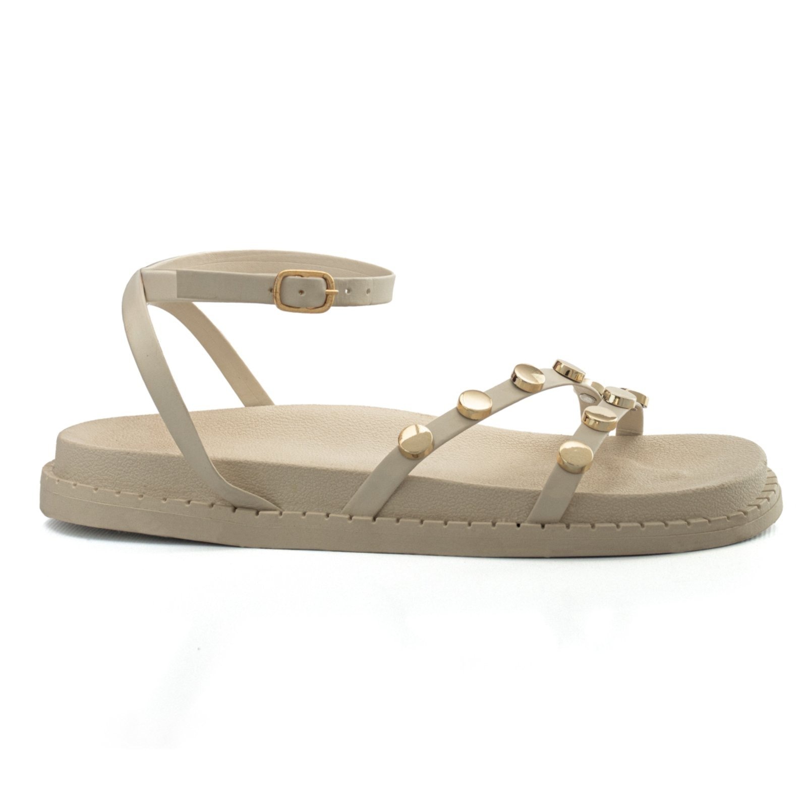 Imagem principal Sandália Feminina Papete Flatform Enfeite Metal Tiras Confortável Macia Resistente Off White ÉPICO CALÇADOS off-white white