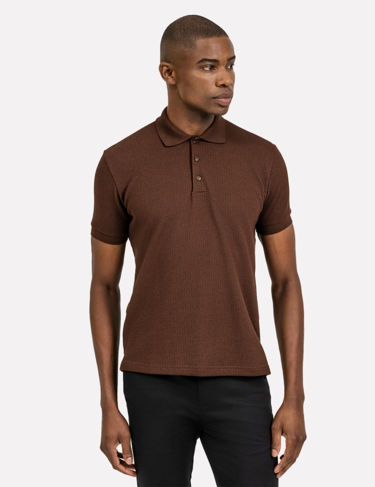 Polo K&J Black Regular Malha Textura Marrom