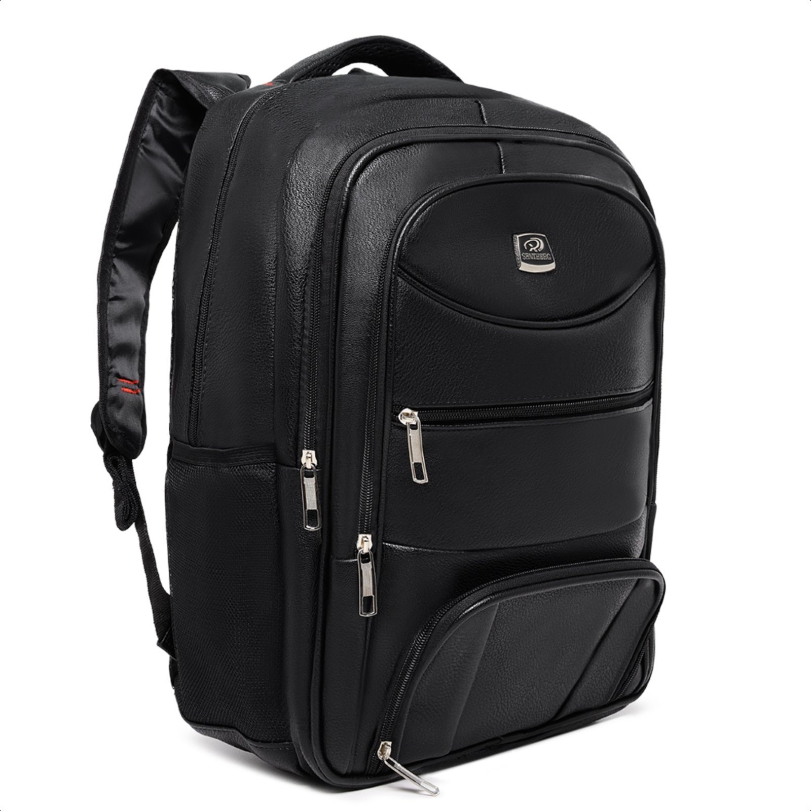 Imagem principal Mochila Couro Masculina Resistente Espaçosa Universitaria Pinneri preto