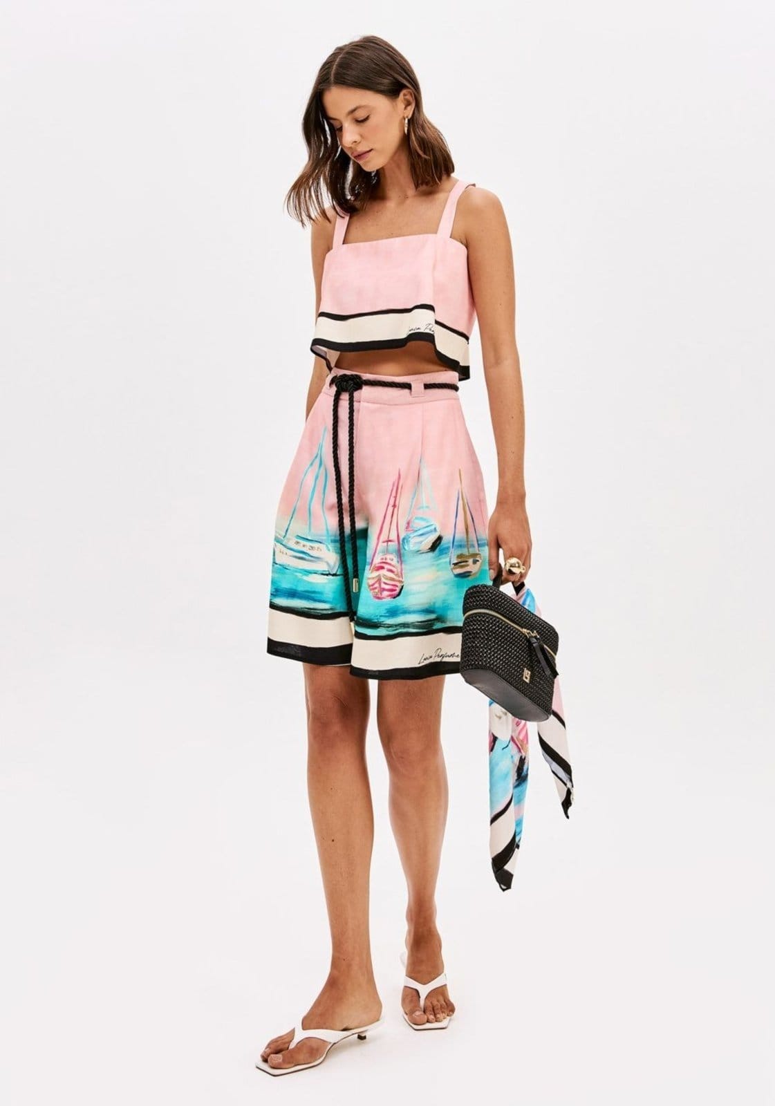 Bermuda Alongada Estampada Cintura Alta