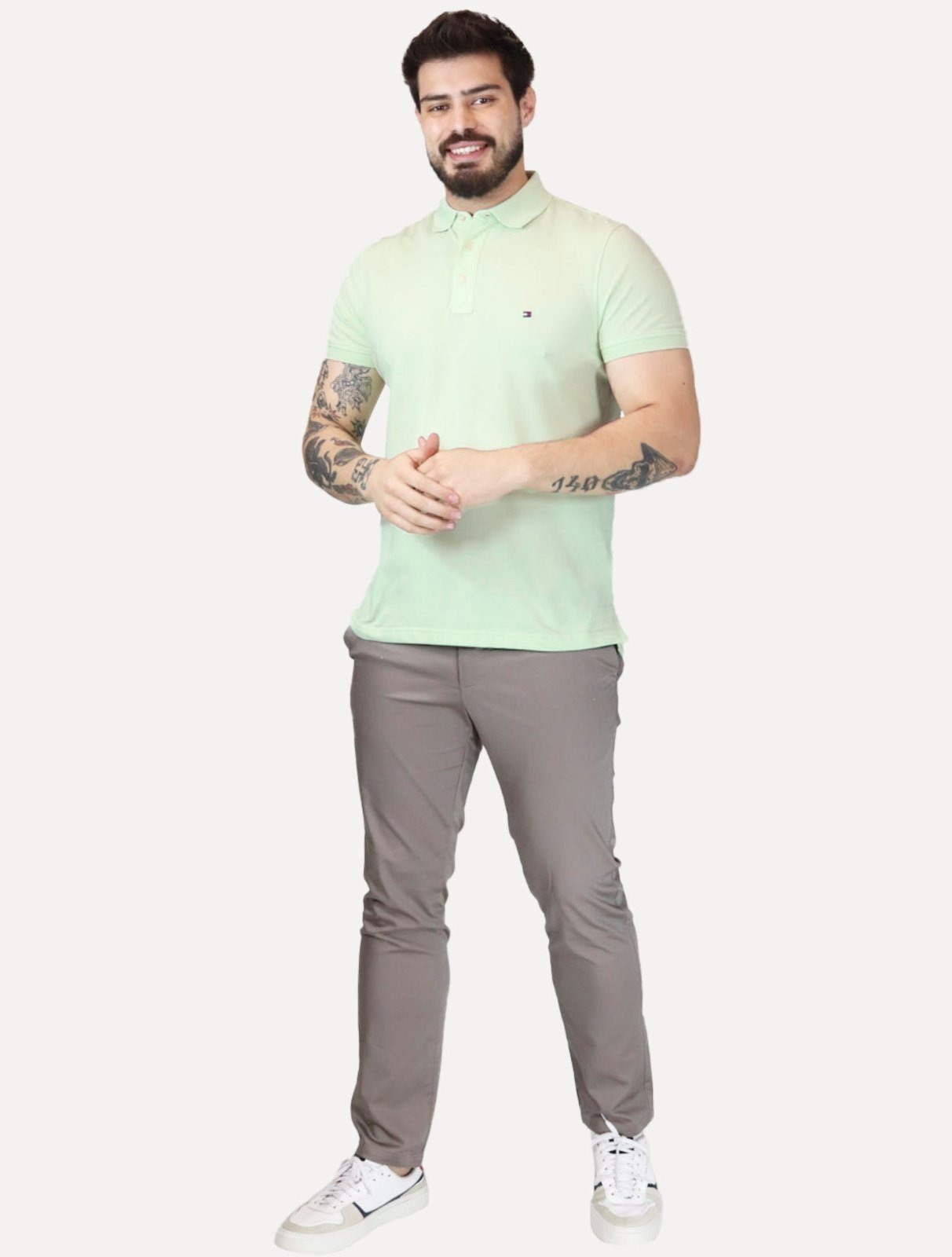 Imagem principal Polo Tommy Hilfiger Masculina Slim Piquet 1985 Opal Claro Tommy Hilfiger verde