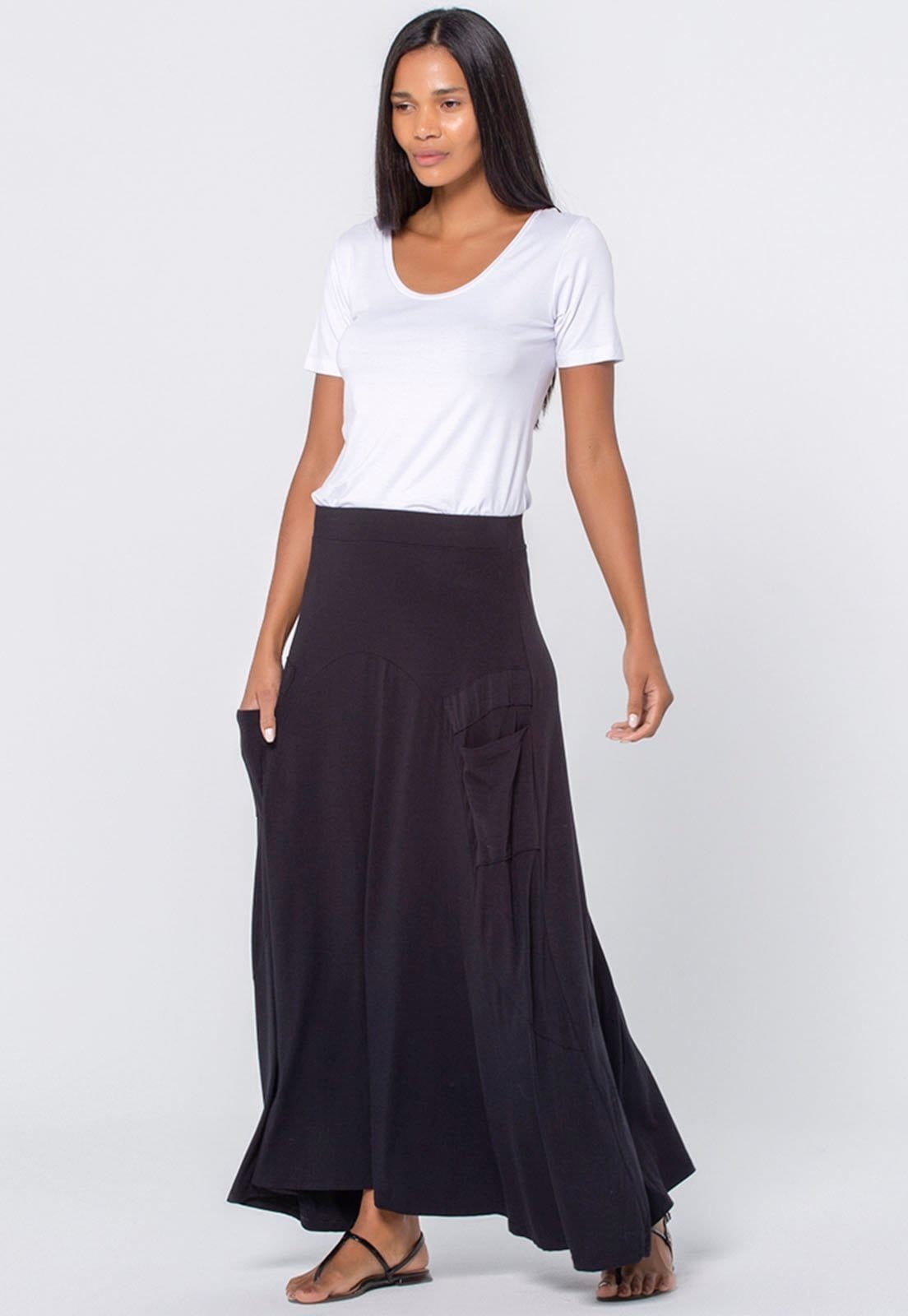 Saia Longa Amazonia Vital Malha com Bolso Preta