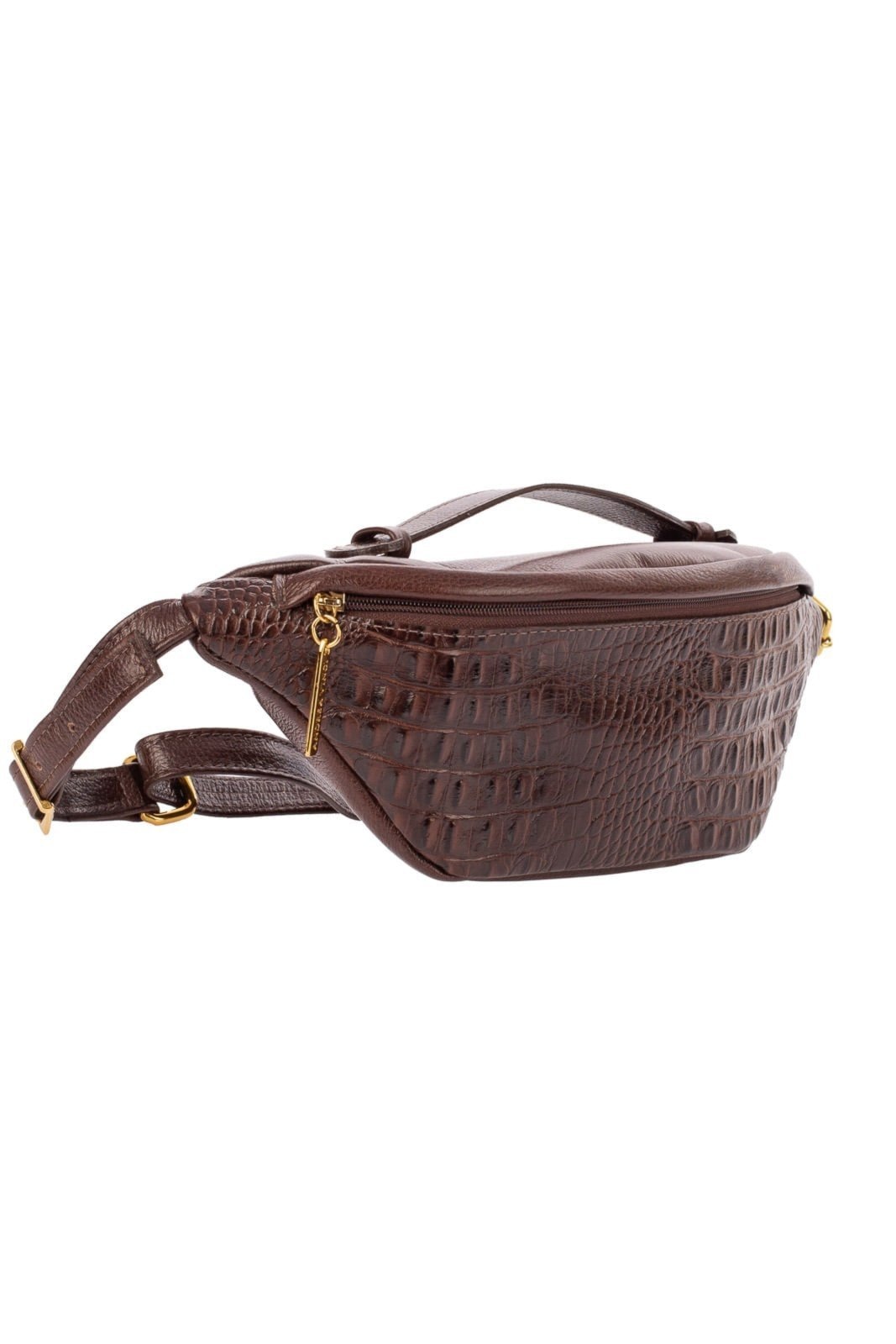 Imagem principal Pochete feminina grande de couro croco Dália - Café Andrea Vinci preto