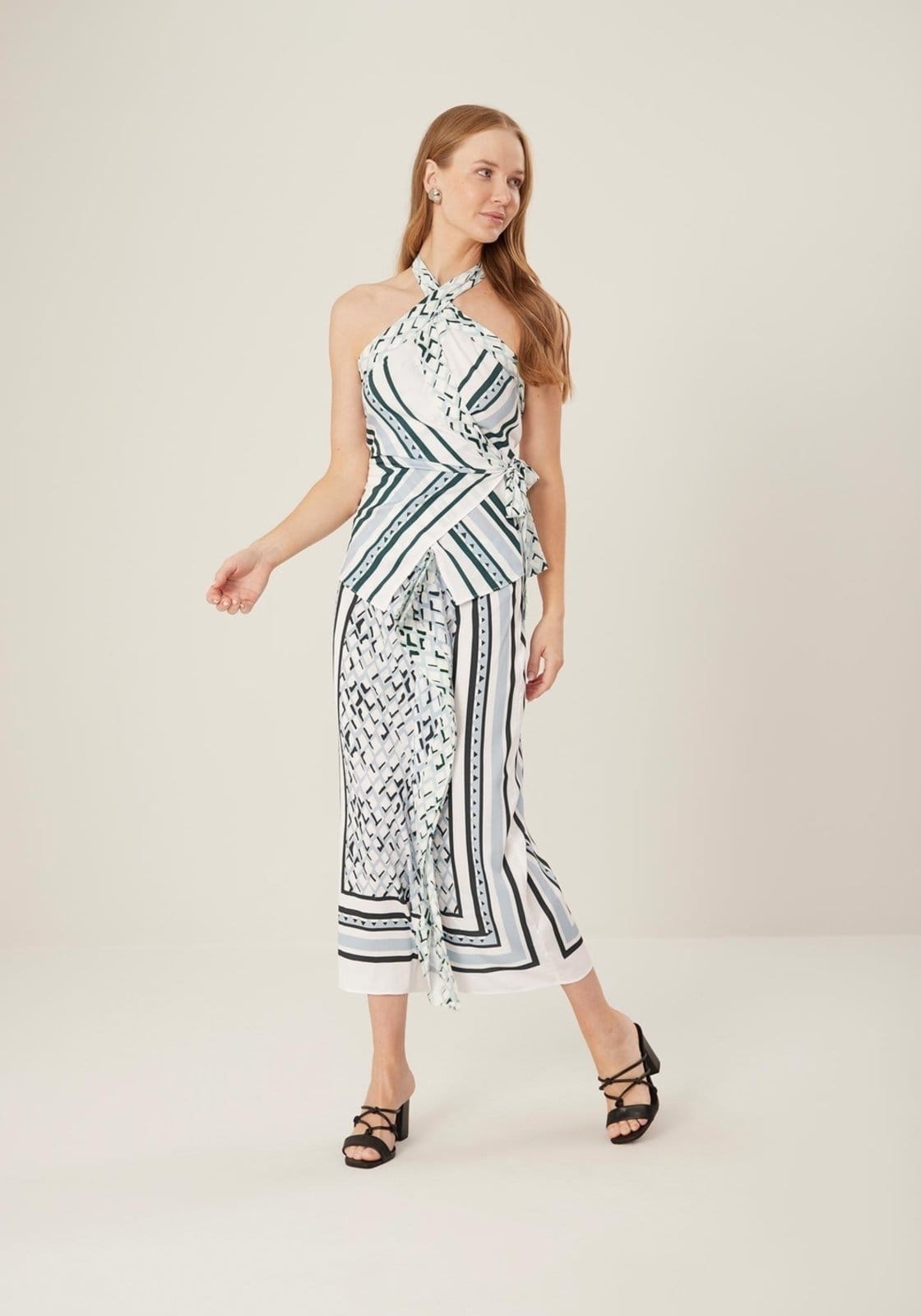 Saia Lez a Lez Midi Estampada Com Cintura Alta E Zíper Posterior