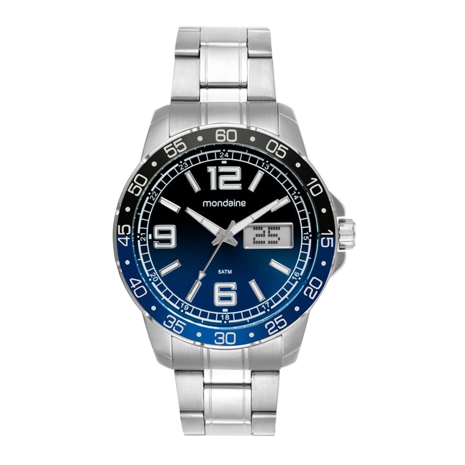 Imagem principal Relógio Masculino Mondaine Anadigi Prata Dia Da Semana Azul Mondaine prata azul