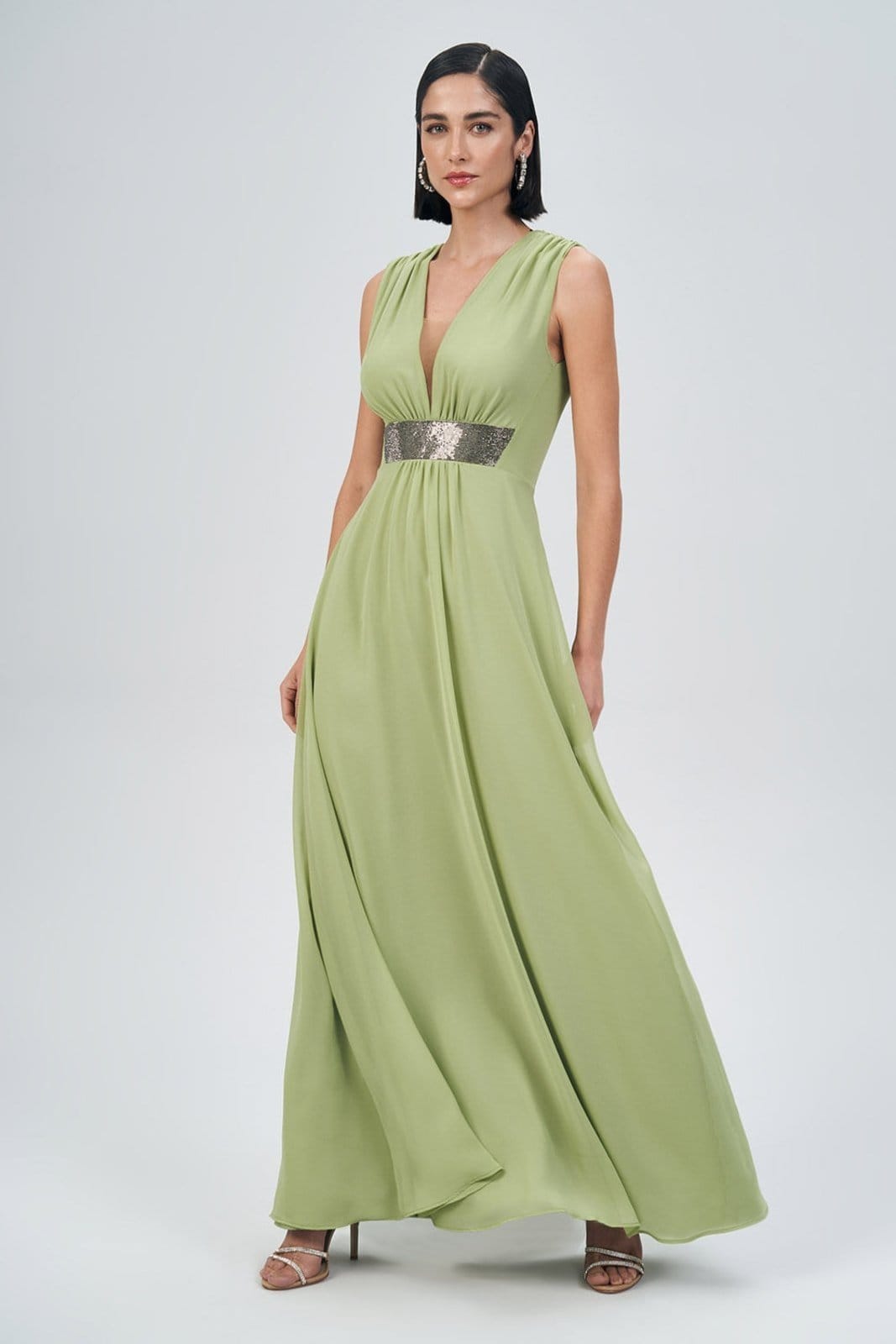 Vestido Longo Com Detalhe Metálico Feminino Acostamento