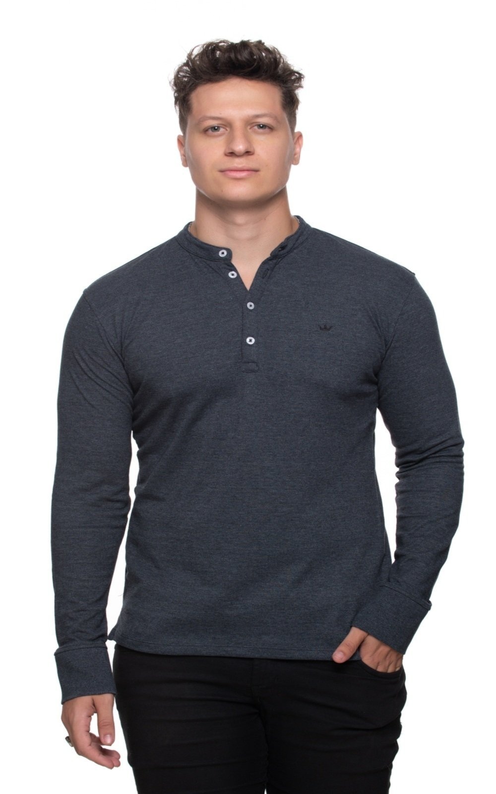 Imagem principal Camisa Gola Padre Rugby Aburguesia Slim Fit Cinza Alfaiataria Burguesia grafite