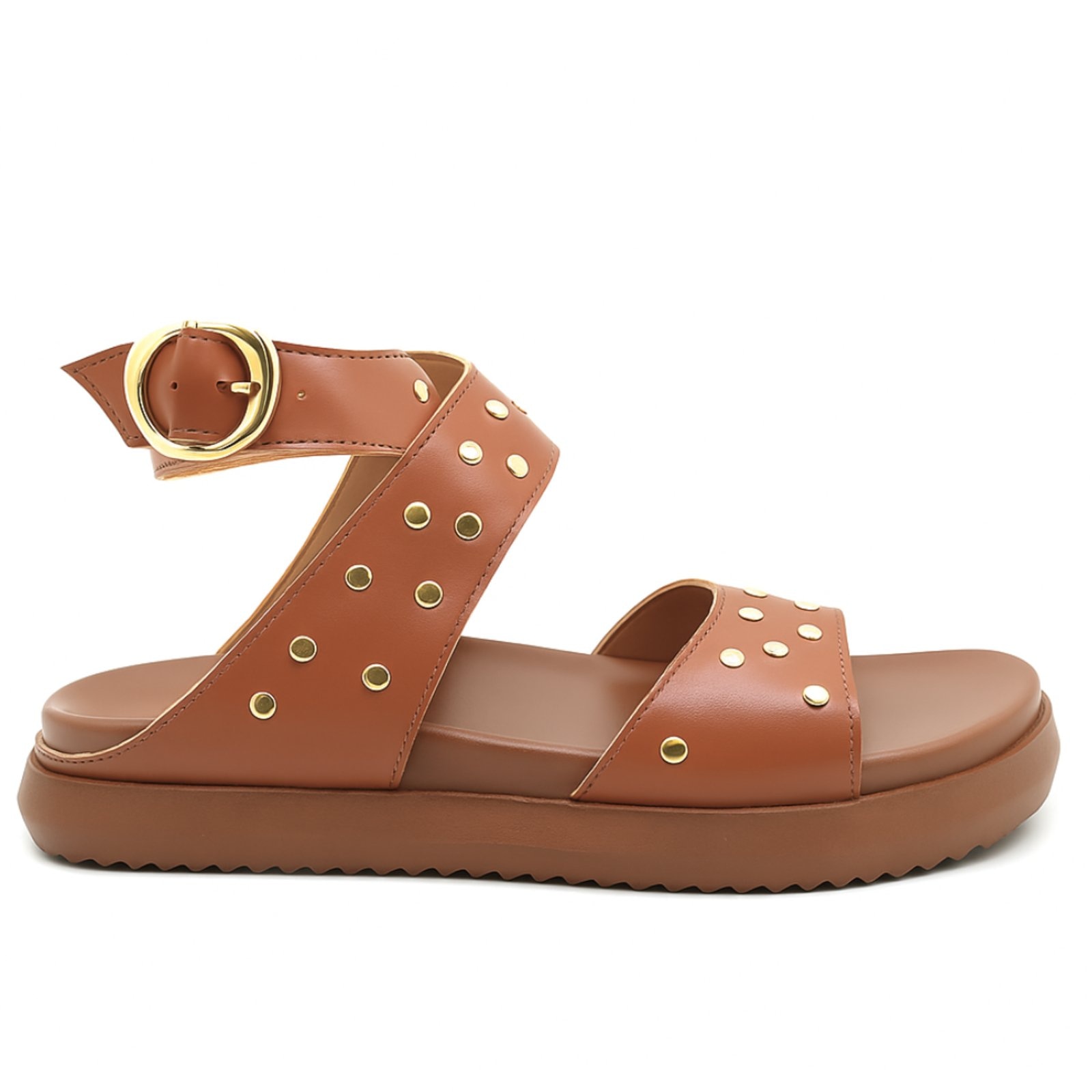 Imagem principal Papete Flatform Feminina Com Bolinhas Douradas e Fivela 004 Estilosa Flor da Pele caramelo