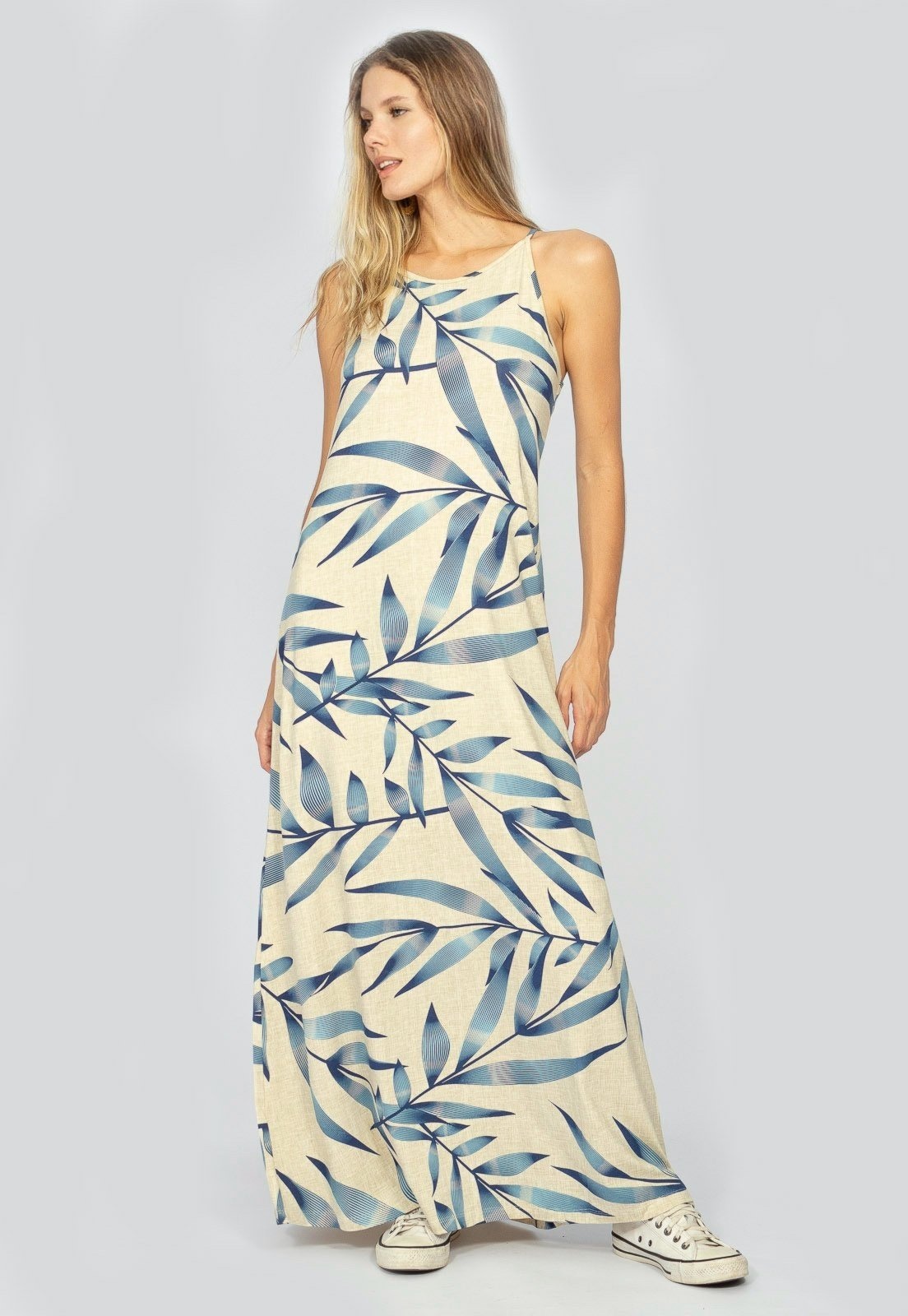 Imagem principal Vestido Longo Amazonia Vital Malha Trapézio Bambu l Amazonia Vital azul/estampado/azul