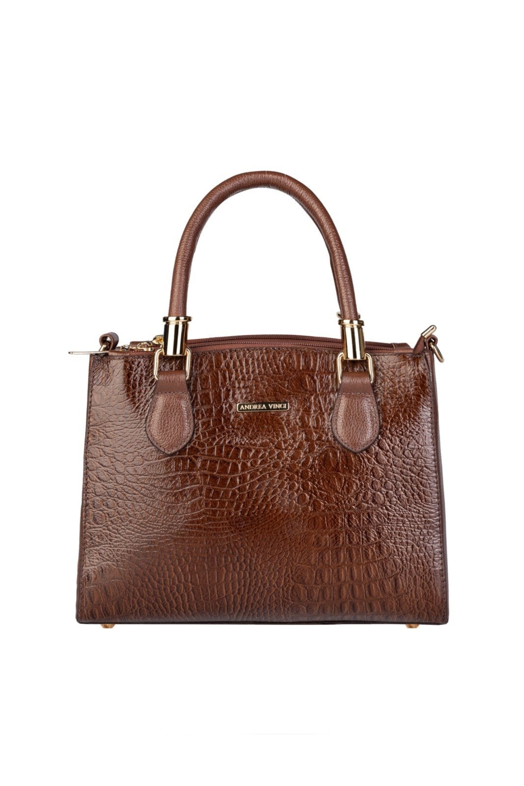 Bolsa Andrea Vinci De Couro Croco Estruturada Emmy - Whisky