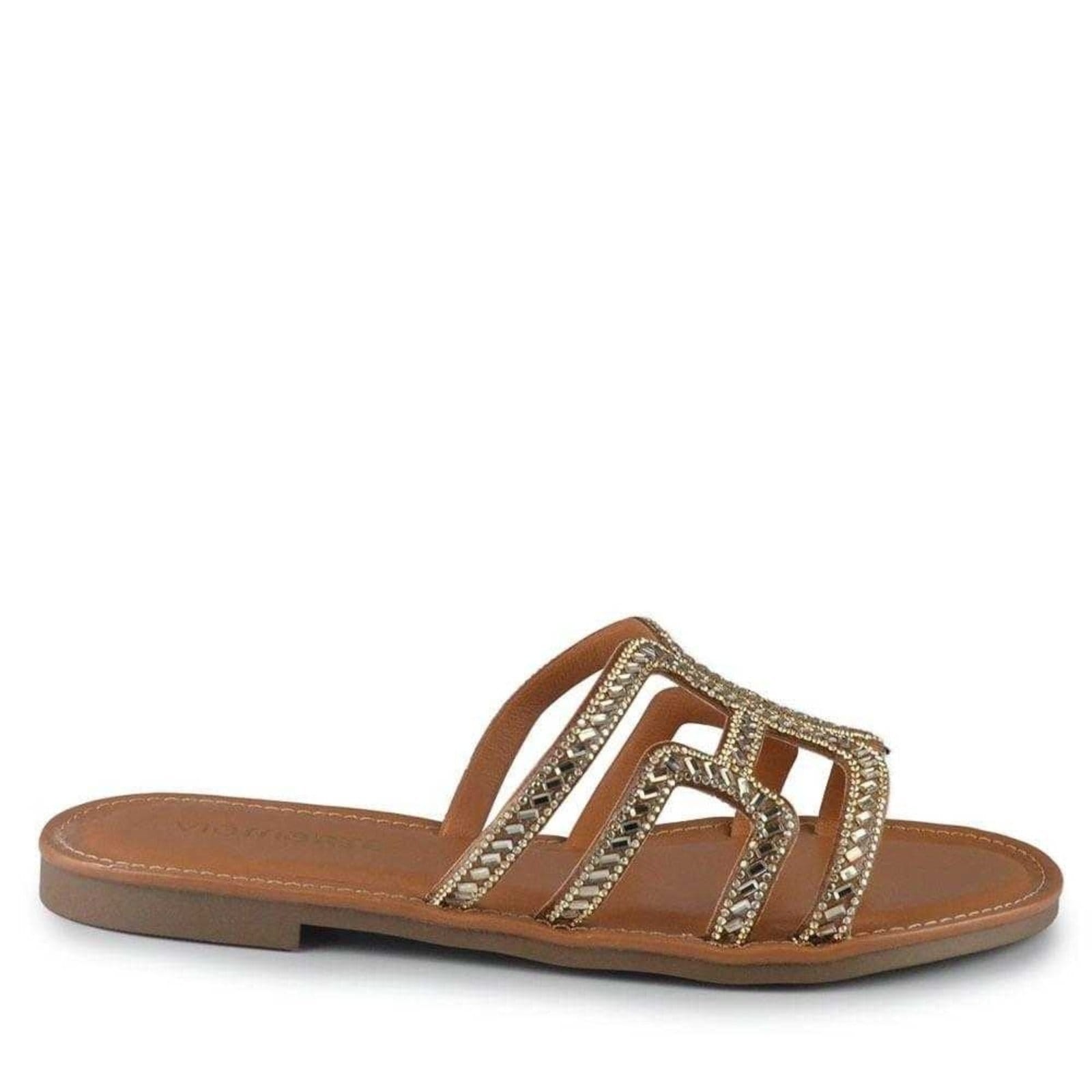 Sandália Feminina Via Marte Rasteira Com Strass