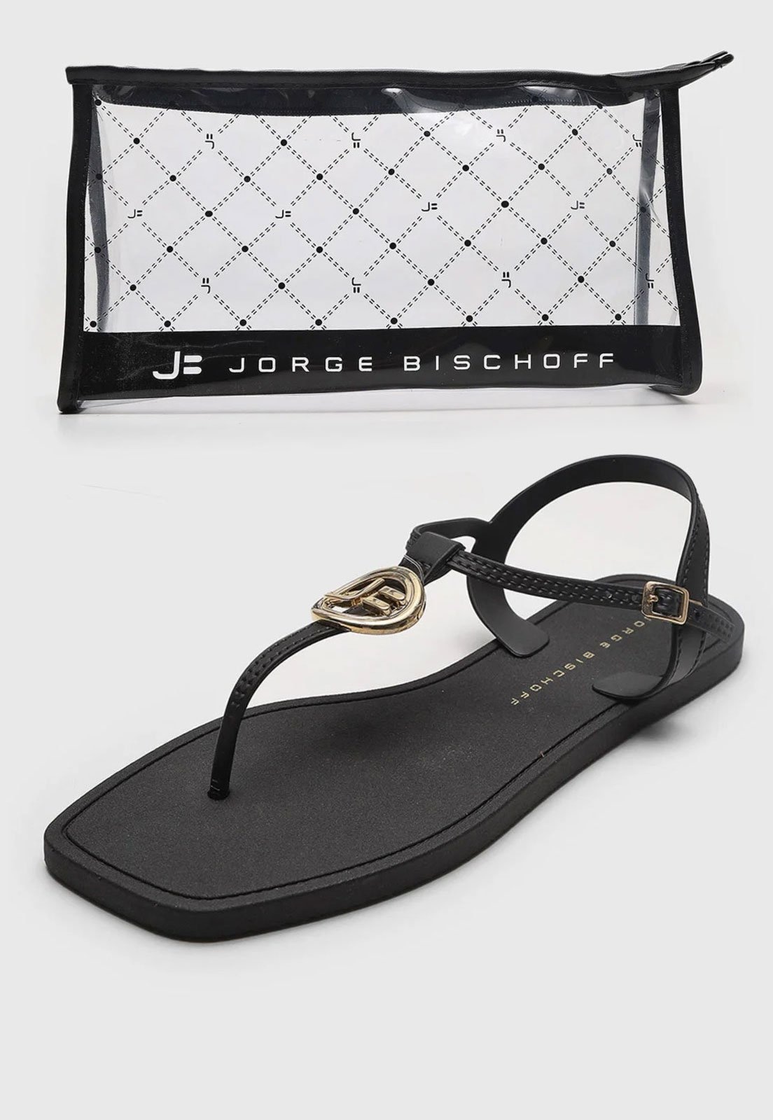 Imagem principal Kit Rasteira Feminina Jorge Bischoff Detalhe Monograma com Necessaire Preta Jorge Bischoff preto