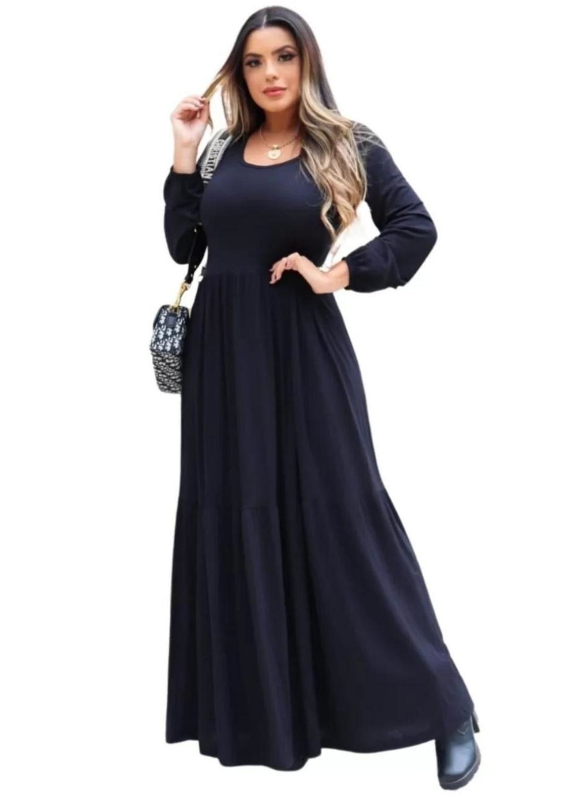 Imagem principal Vestido Longo Manga Longa Outono Inverno Viscolycra Cia do Vestido preto