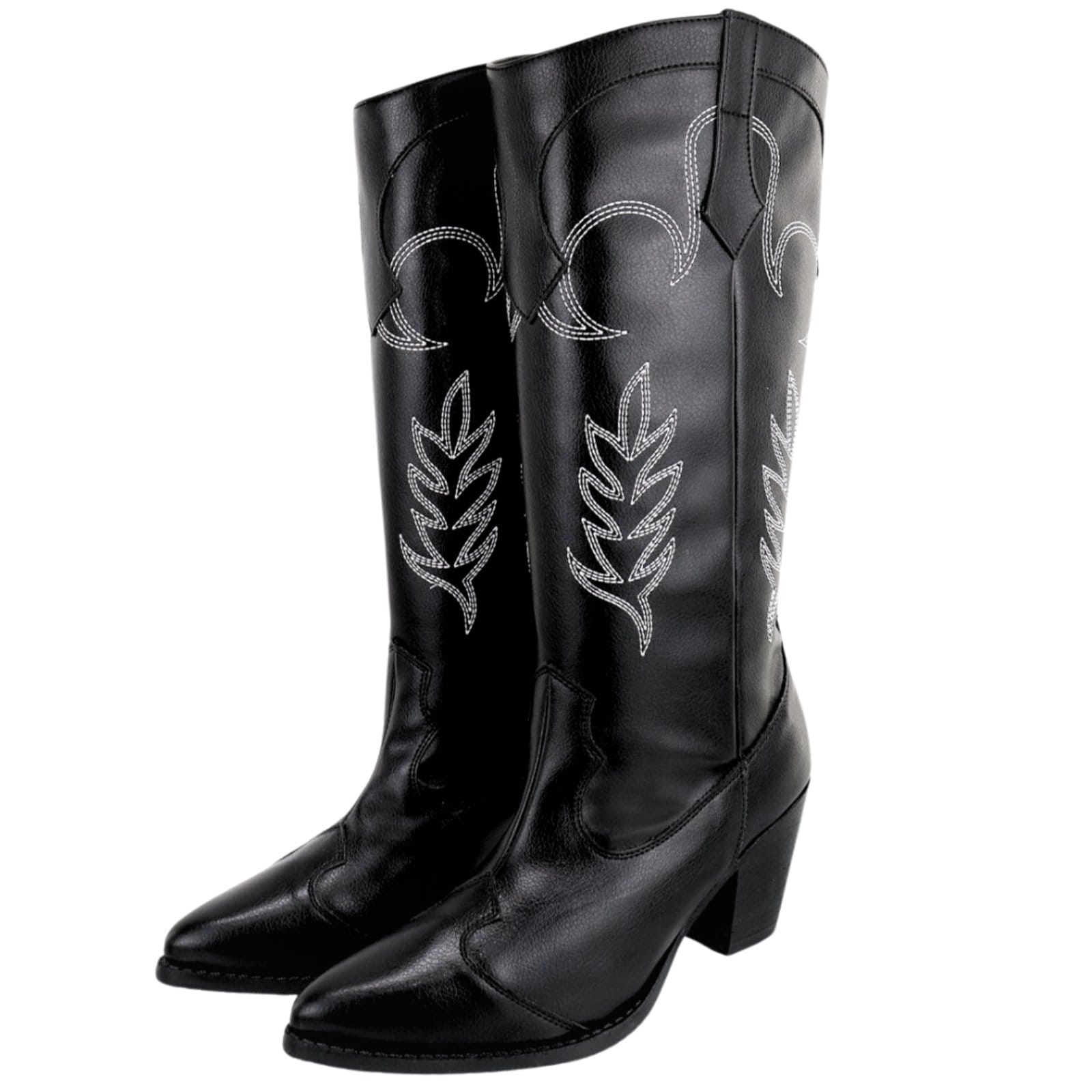 Bota Western Feminina Preta Bordada 23011