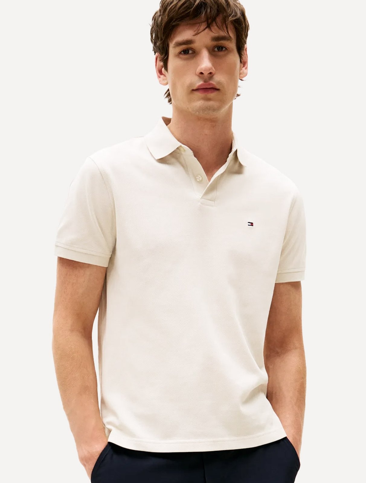 Imagem principal Polo Tommy Hilfiger Masculina Regular Piquet 1985 Off-White Tommy Hilfiger off-white white