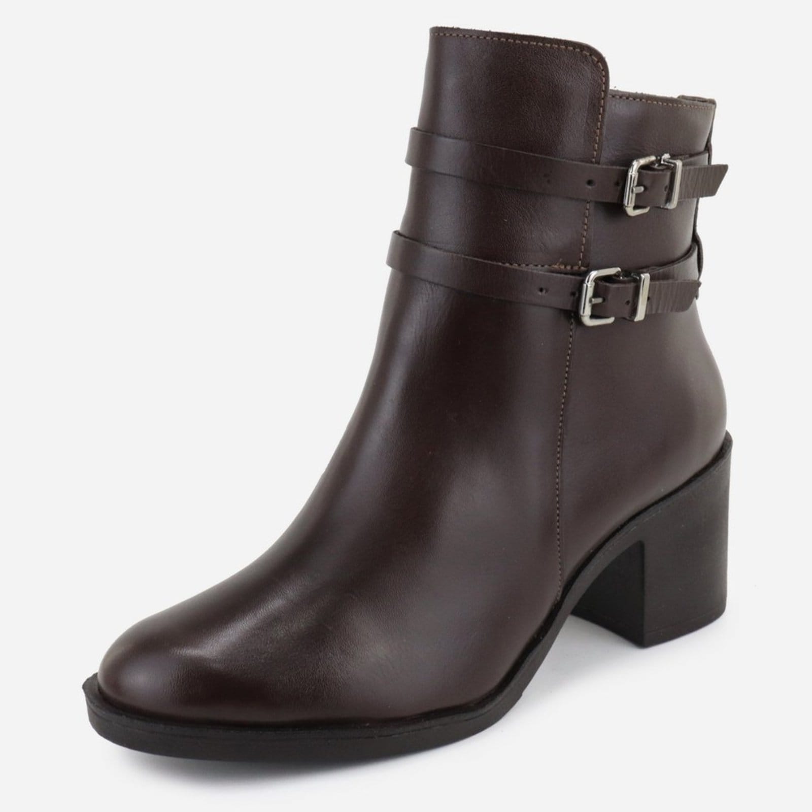 Bota Couro Casual Maria Paula Salto Grosso Confortável Cano Baixo Café