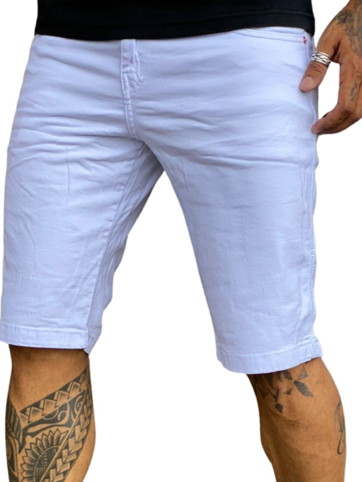 Bermuda Lisa Masculina Branca Sarja