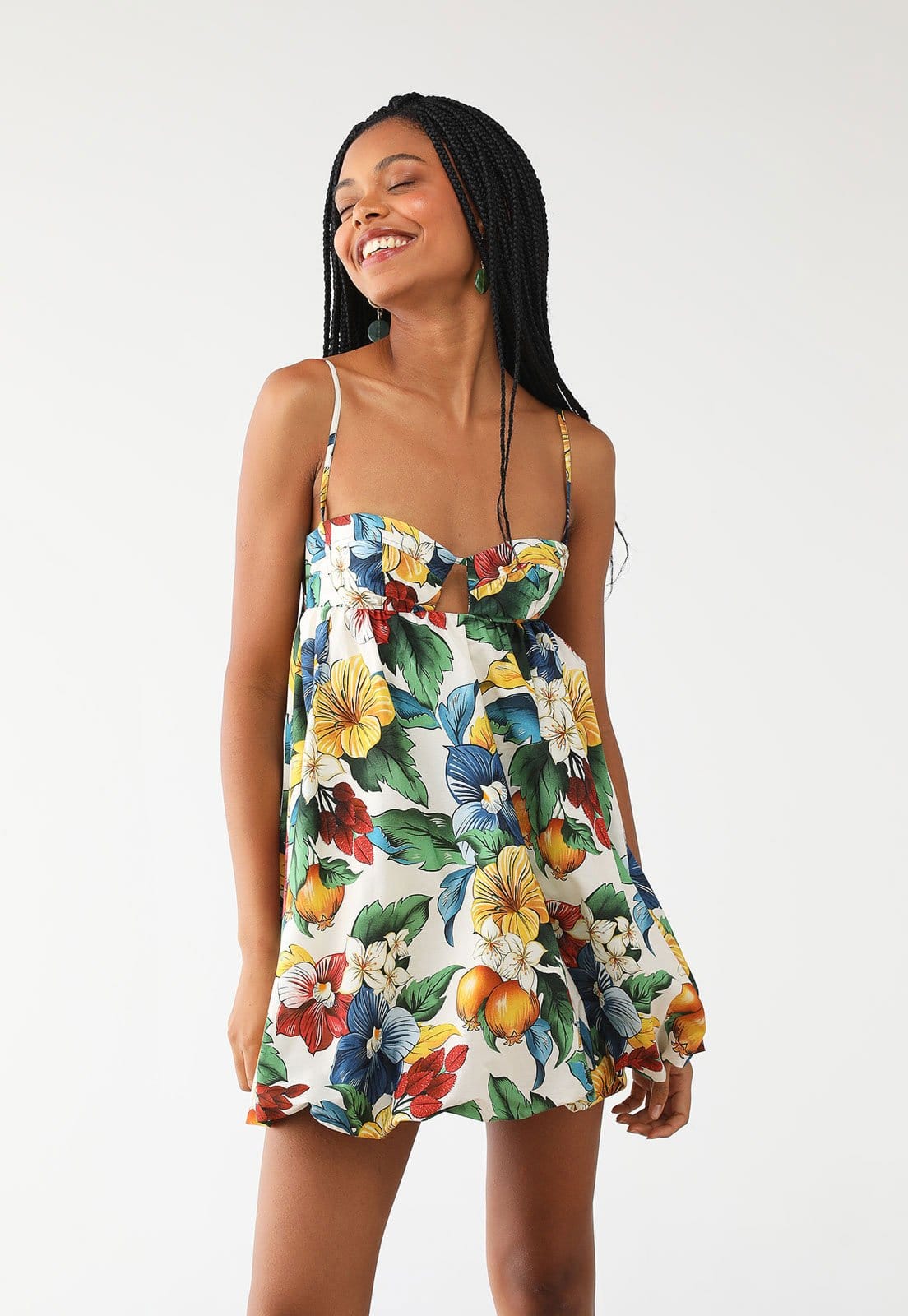 Vestido FARM Curto Balonê Tropicalzinho Off-White