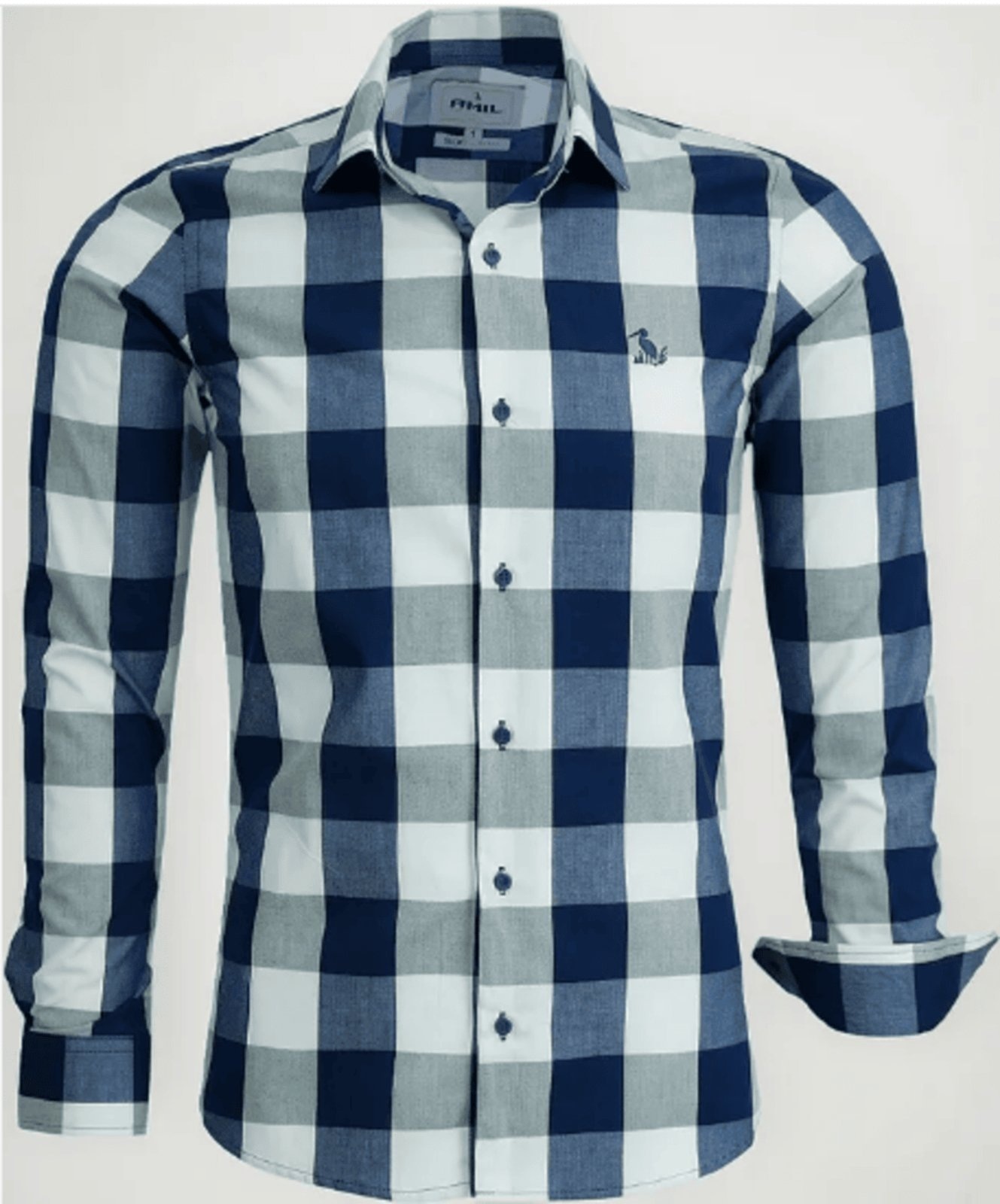 Imagem principal Camisa Masculina Amil Slim Xadrez Aston Algodão Manga longa Luxo Azul Amil vermelho azul