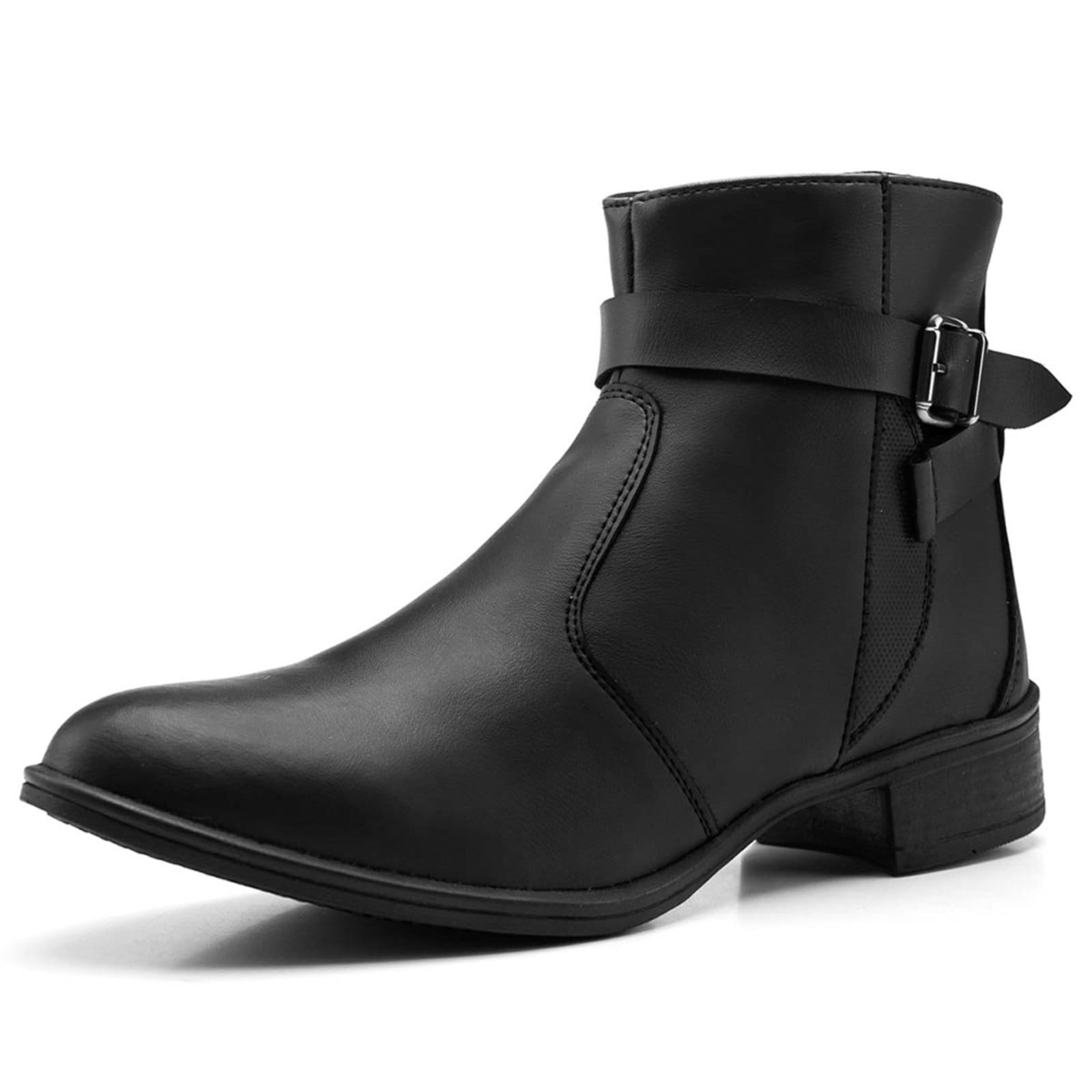 Bota Feminina Cano Curto Bredeni Coturno Salto Baixo Com Ziper Lateral Detalhe Fivela Preta